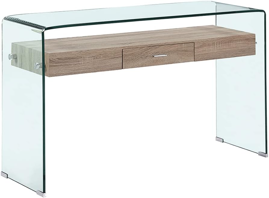 Meubletmoi Konsolentische, Transparent/Holz, Konsole aus Hartglas und Korpus mit Schublade aus MDF-Holz, Modernes Design