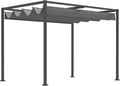 Zenithz Pavillon, 298x213x221 cm, Grau, Pergola 3x2m Garten mit Schiebedach, Terrassenüberdachung Stahl Wasserdicht UV-Schutz