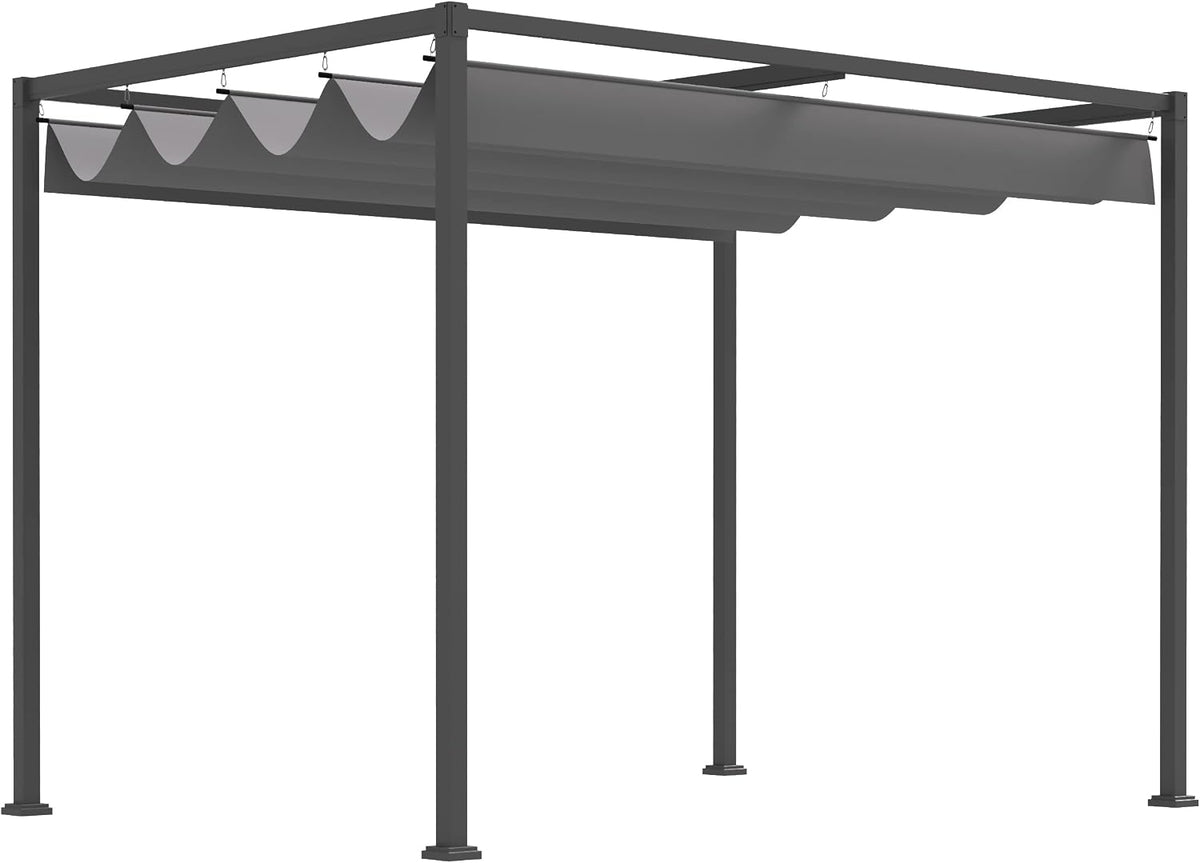 Zenithz Pavillon, 298x213x221 cm, Grau, Pergola 3x2m Garten mit Schiebedach, Terrassenüberdachung Stahl Wasserdicht UV-Schutz