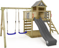 Wickey Klettergeräte & Schaukeln, Anthrazit, Spielturm Klettergerüst Smart Cave mit Schaukel & Rutsche, Outdoor Kinder Kletterturm mit Sandkasten