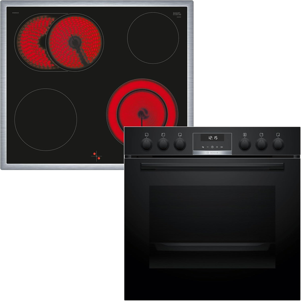 Bosch Kochfeld, 60 x 60 cm, Schwarz, HND611LS62 Einbauherd-Set, Bestehend aus HEG517BB3 Herd, Made in Germany, 3D Heißluft