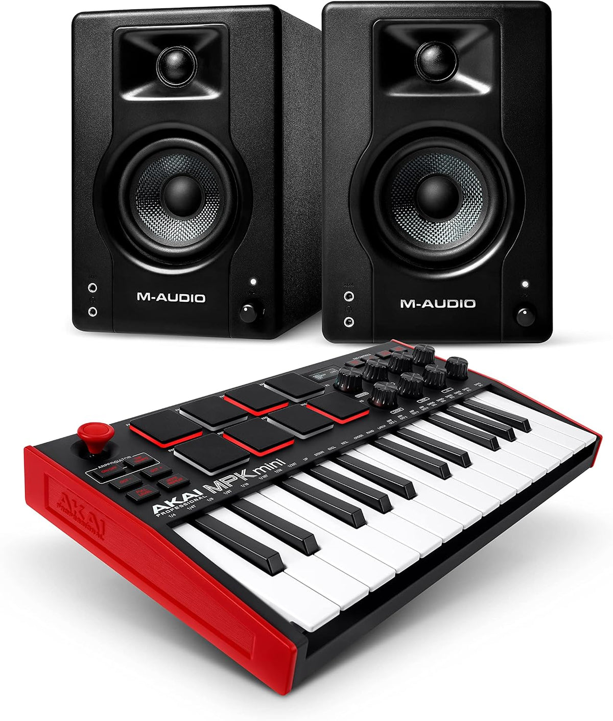 Akai Professional Monitor, Grau, MPK Mini MK3 & M-Audio BX3, 25-Tasten USB MIDI Keyboard Controller, Drum Pads und 3