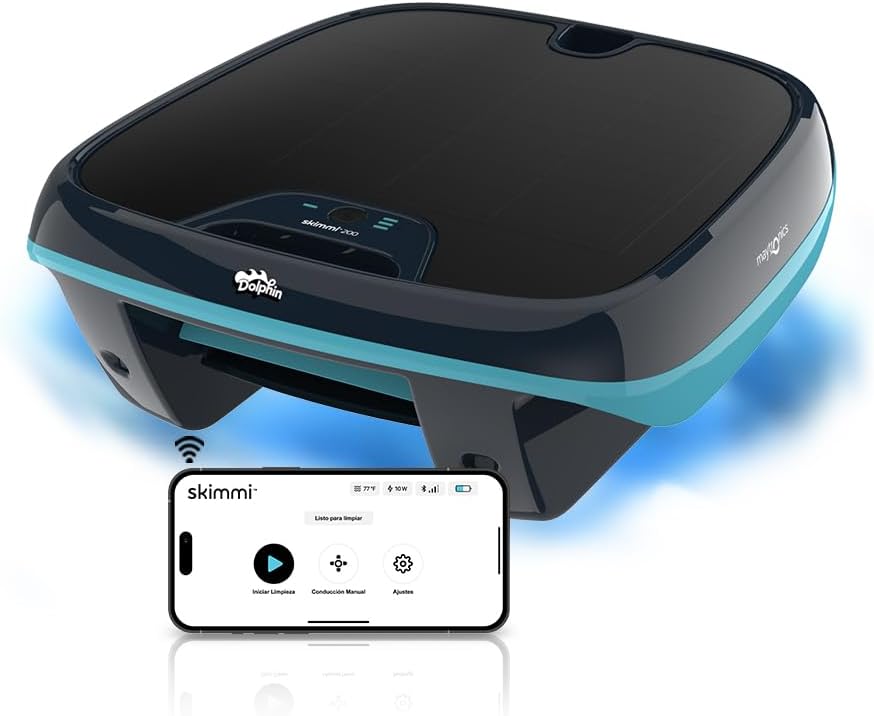 Dolphin Skimmer, 20m, Weiß, Skimmi 200 Pool Roboter Mit Solar & Akku, App-Steuerung, Eco-Modus, intelligente Hinderniserkennung