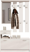 Stella Trading Sideboard, 100 x 190 x 26 cm, Weiß, Vera Garderobe mit Spiegel matt - Kompaktgarderobe, Dielenschrank