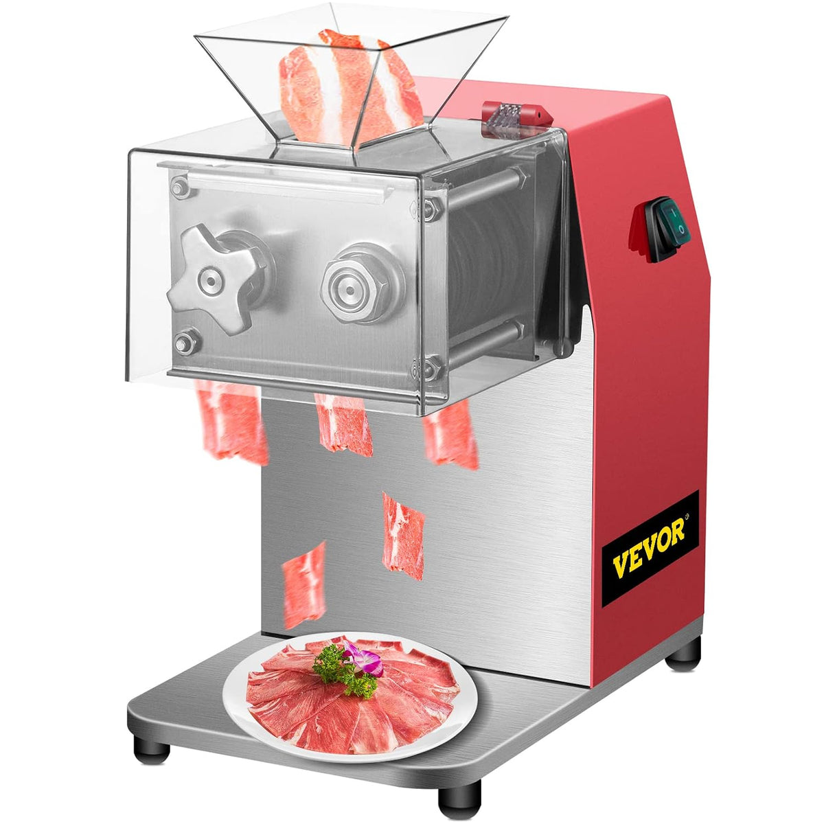 VEVOR Küchengeräte, 250 kg, 3,5 mm, 850 W, Rot/Silber, Kommerzielle Fleischschneider, Fleischschneidemaschine /St. Allesschneider