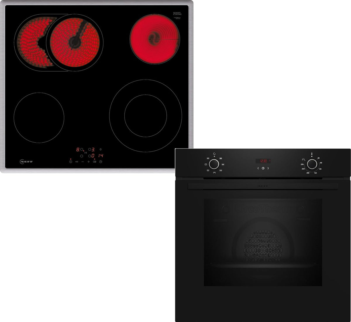 NEFF Kochfeld, 60 x 60 cm, Schwarz, BX36B0, Einbau-Herd-Set, Bestehend aus B1CCC0AK3 Herd, CircoTherm für gleichmäßige Hitze