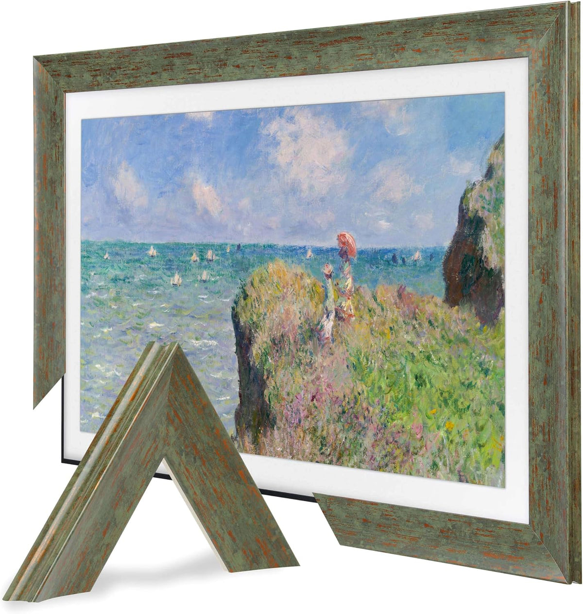 Fernseher, 85 Zoll, Schwarz, TV-Rahmen kompatibel mit Samsung The Frame & Pro, Antikgrün, geeignet für wandmontierte