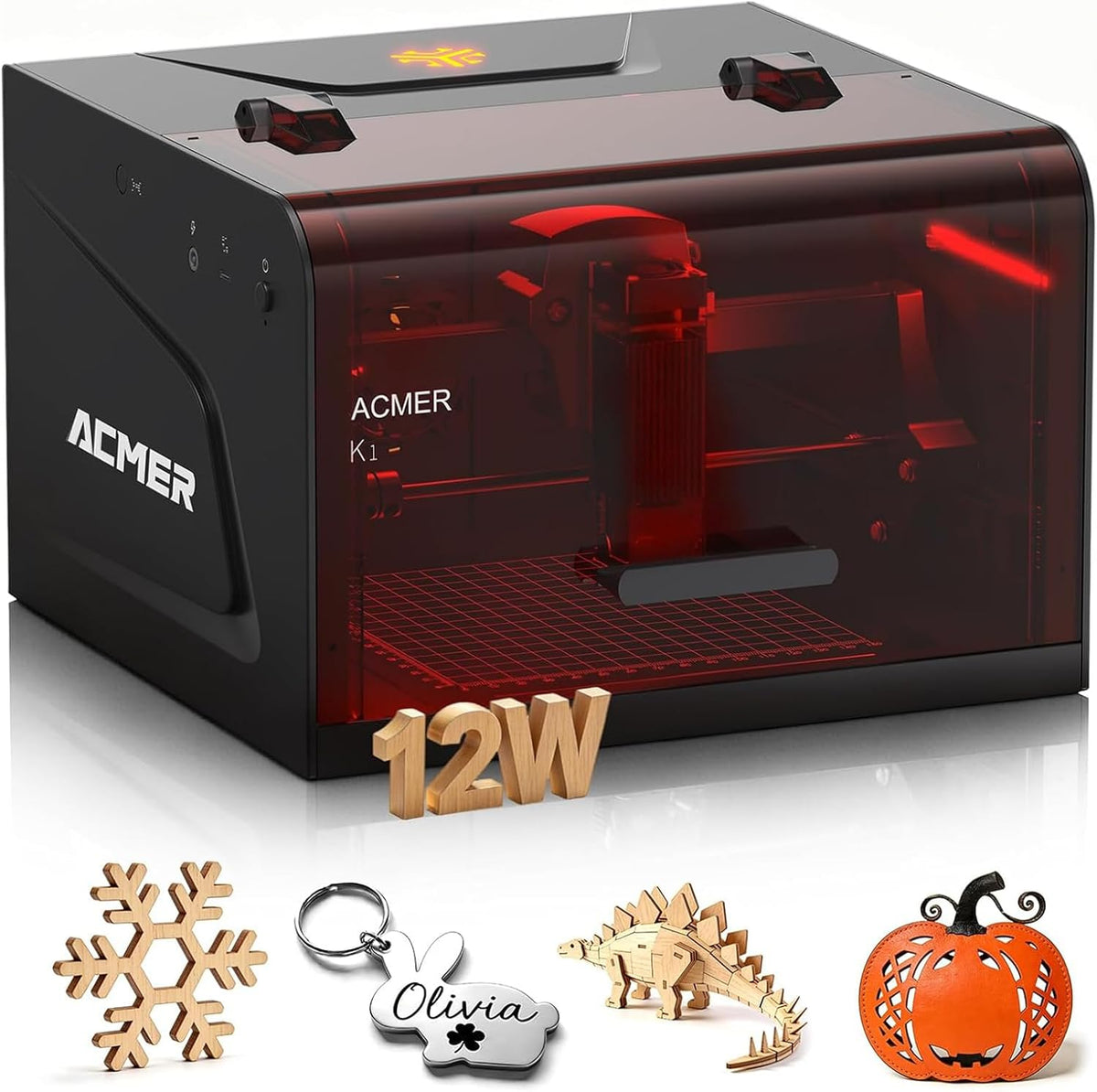ACMER Gravurwerkzeug, 0,01 mm, 150 mm, Schwarz/Rot, K1 Laser Graviermaschine 12000mW, Class 1 Kleine Geschlossene Sicherheit Laser Cutter