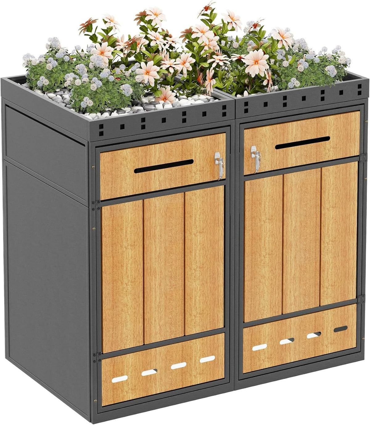 SOFTWEARY Mülltonnenbox, 120 L, 240 L, Dunkelgrau, Mülltonnenunterstand mit Hochbeet, Container, Abfallbehälter, Tonnenh