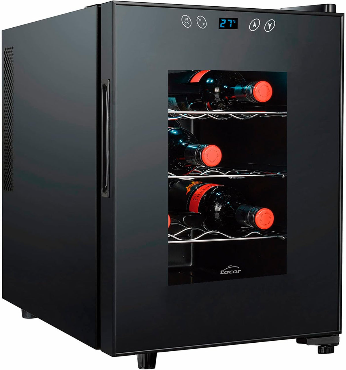LACOR Weinkühlschrank, 34,5x48x47 cm, Silber, 69671 - Weinkeller 12 Flaschen, Thermoelektrischer Kühlschrank, Temperaturverstellbar