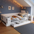 RIAZOS Bett, 140x200 cm, Braun, Kinder, Doppel mit Regalen und Stauschrank, Stauraum mit Schubladen, kasten mit Nachttischen