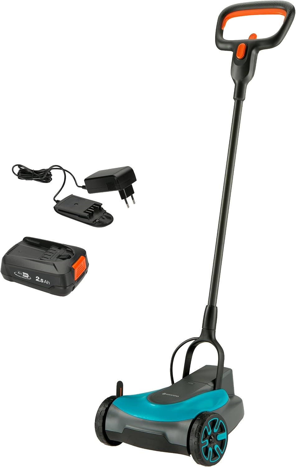 Gardena Rasenmäher, 50 m, 18 V, Schwarz/Blau/Orange, Akku- HandyMower 22/ P4A Ready-to-Use Set: Kompakt, Leichtgewicht