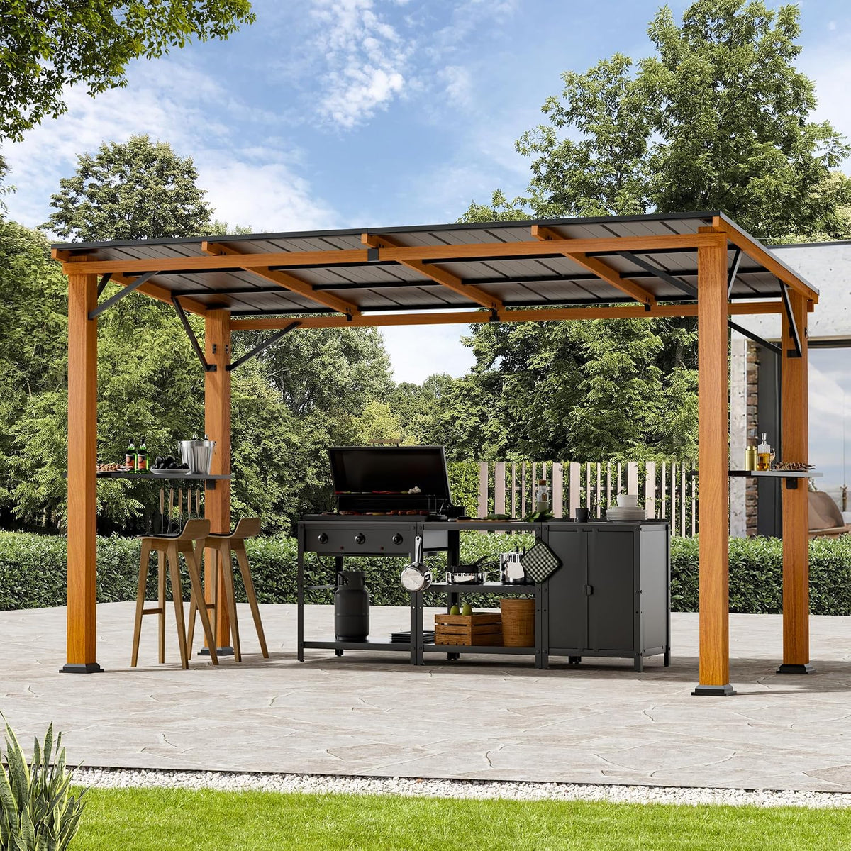 Modern Shade Outdoor Living Spaces Pavillon, 3,6m, Grau, Grill 1, 8 x Hardtop mit Pultdach, Winterfest Wasserdicht Stabil Metall mit Flaschenöffner