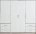Forte Kleiderschrank, 206.5 cm, 200 cm, 60 cm, Schwarz, Jupiter Schrank 200 210, Drehtürenschrank, 4-türig, mit 6 Schubladen und Einlegeböden