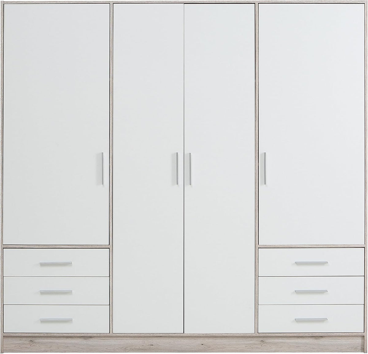 Forte Kleiderschrank, 206.5 cm, 200 cm, 60 cm, Schwarz, Jupiter Schrank 200 210, Drehtürenschrank, 4-türig, mit 6 Schubladen und Einlegeböden