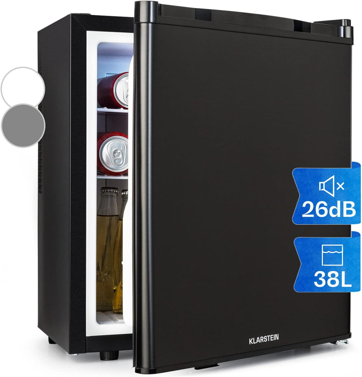 Klarstein Mini-Kühlschrank, 38 L, Weiß, Mini Kühlschrank für Zimmer, für Getränke, Snacks & Kosmetik, Kleine Minibar