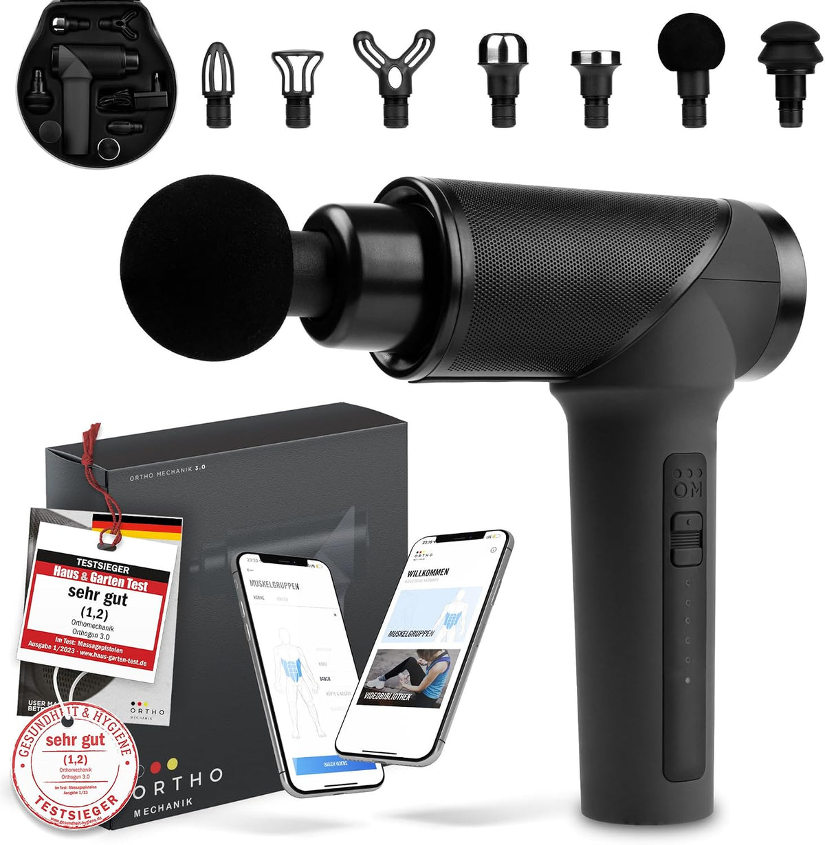 Ortho Mechanik Handmassagegeräte, 160 W, Schwarz, 3.0, Motor & 5 Intensitäten für Schmerzlinderung & Entspannung I