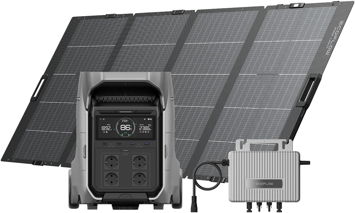 EF ECOFLOW Powerstation, 4096 Wh, 4000 W, 400 W, 800 W, Grau, Delta Pro 3 tragbare mit Solarpanel, 0% VAT Stream Mikrowechselrichter