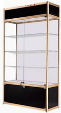 YPIOUREN Bücherregal, 200 cm, Schwarz/Gold, Glasvitrine stehend Vitrinenschränke Wohnzimmer vitrine