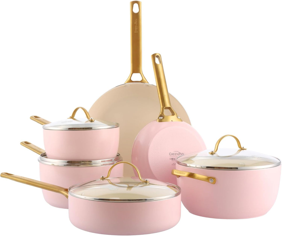 GreenPan Backofen, Rosa, Reserve Harteloxiertes Gesundes Keramische, 10 Teile, Inklusive Bratpfannen Sautierpfanne und Kochtopf