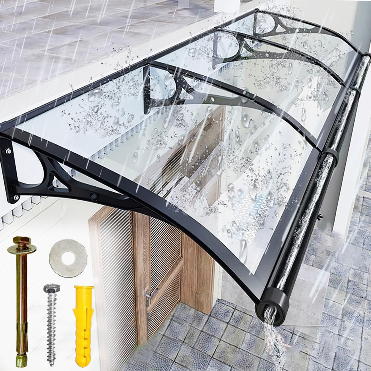 LSPYYDS Markise, 100x180 cm, Transparent, Vordach Haustür Überdachung, Modernes Design Haustürvordach Pultvordach
