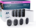Arlo Überwachungskamera, Weiß, Ultra 2 Aussen WLAN, Kabellos, 4er Set, 4K UHD Qualitätsprodukt, 180° Sichtfeld