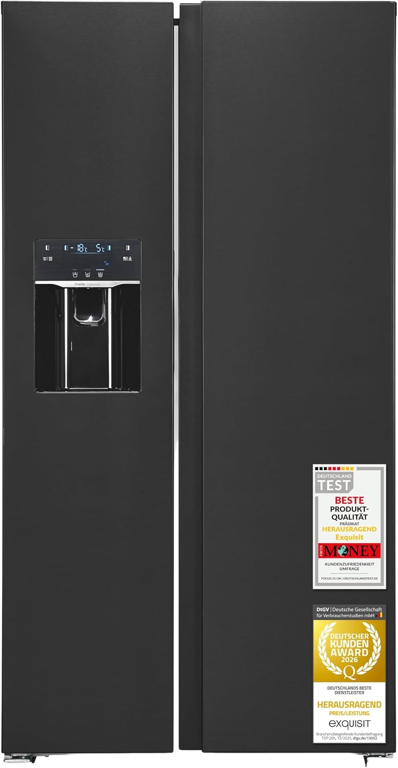 Exquisit Side-by-Side-Kühlschrank, 513 l, Silber, No Frost, Wasserspender