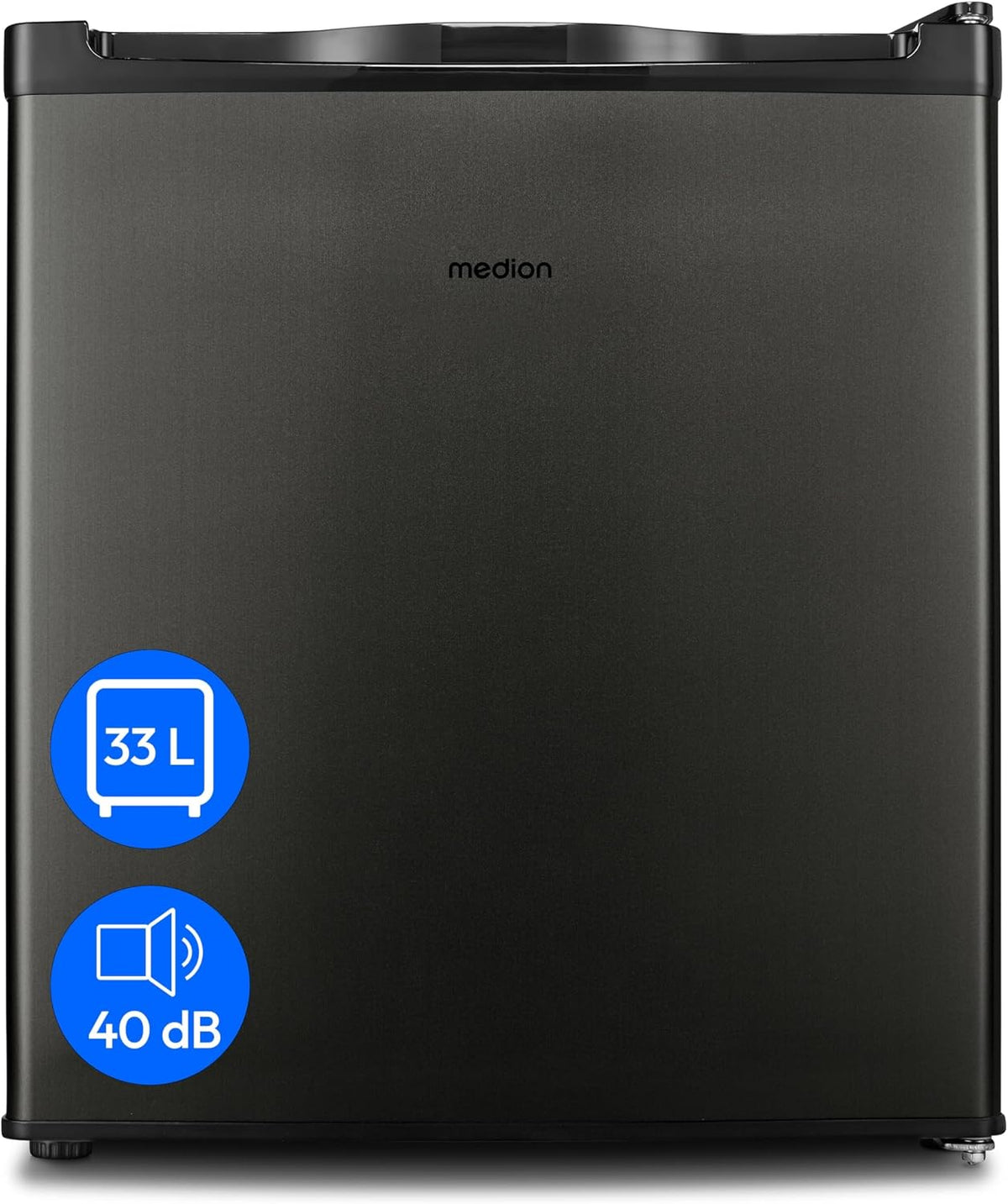 MEDION Gefrierschrank, 33 Liter, 51 cm, grau, Mini ( Nutzinhalt, hoch, höhenverstellbare Füße, Griffmulde, manuelle Temperatureinstellung