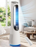 MEPTY Tower Fans, Weiß/Blau, 120°Adjustable Oscillating, 20 Speeds & 4 Modes, Quiet DC Motor