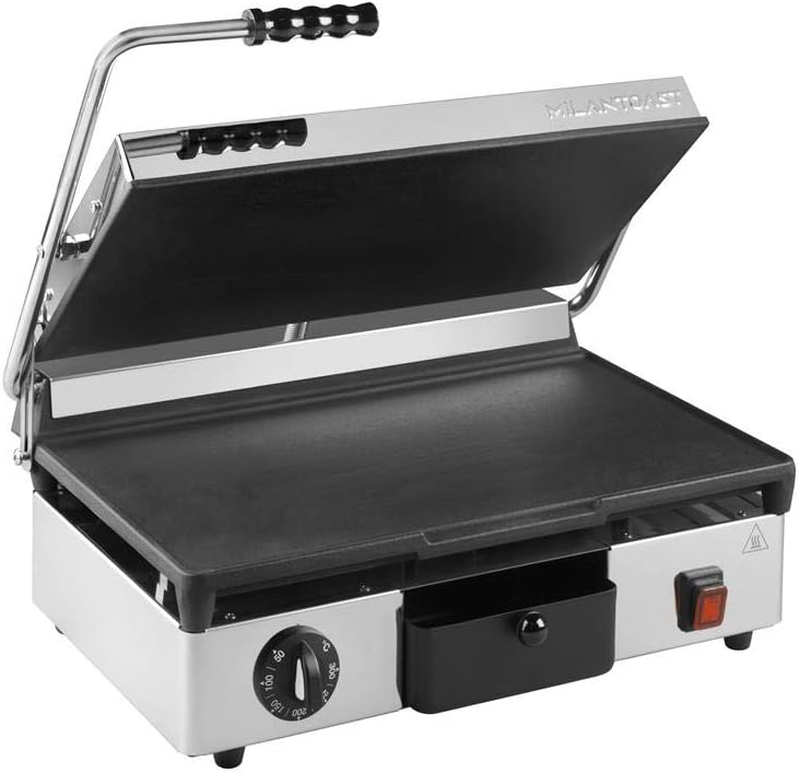 MILAN-TOAST Elektrische Grillpfannen, 2,7 kW, 240 V, Silber/Schwarz, Gusseisenplatte, groß, glatt, 220