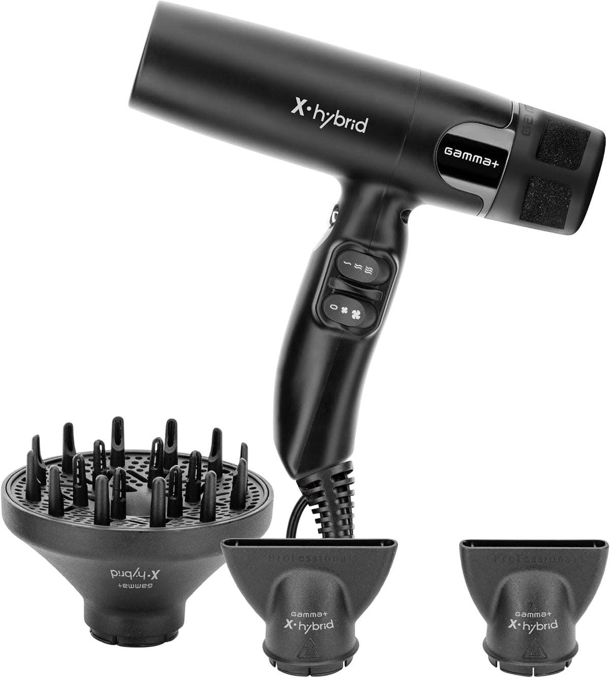 GAMMA+ Haartrockner, schwarz, X-Hybrid Ionischer, leicht, leise, ergonomisch, digitaler Motor 100.000 U/min, Dreifachschutzfilter