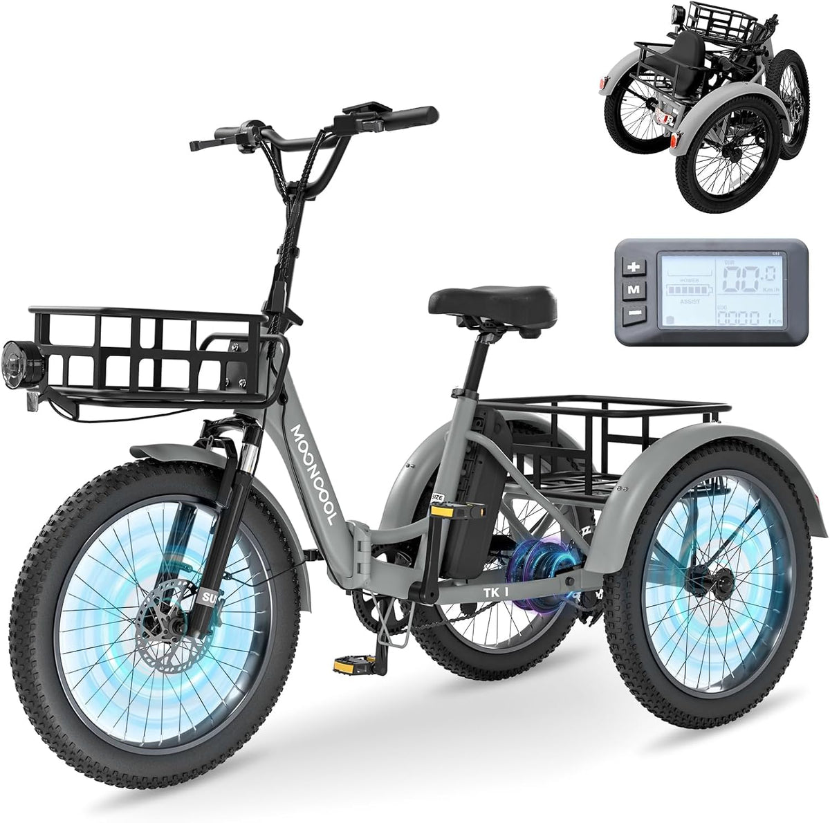 MOONCOOL Fahrrad, 20AH, 250 W, 36 V, Grau/Schwarz, Bike, E Bike Klapprad, 20' E Bike Herren Damen Mit Akku, Motor Elektro