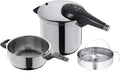 Schnellkochtopf-Set WMF Perfect Gasherd, 6,5l, 3l, Silber/Schwarz, One Pot Induktion 3-teilig, Dampfkochtopf + mit Einsatz