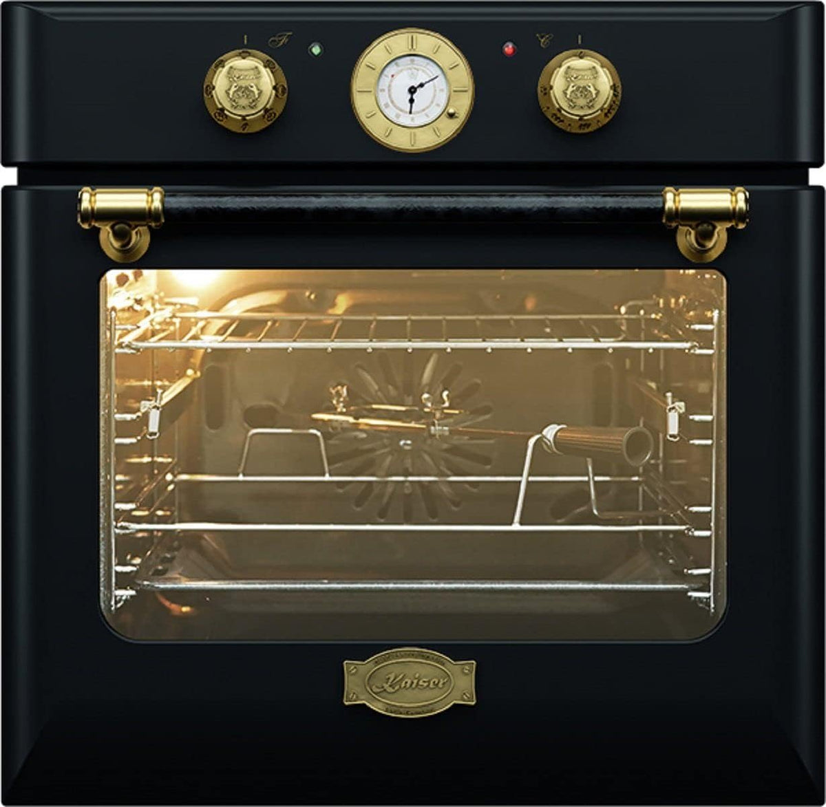 Kaiser Backofen, 68 L, Schwarz/Silber, Einbau EH 6432 BE Eco, Retro Einbau Elektro, Autark, Drehspieß, 10 Funktionen