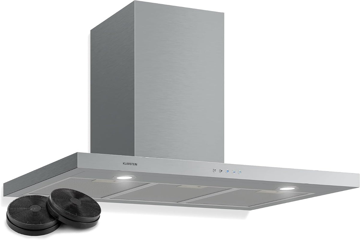 Klarstein Dunstabzugshaube, 600 m, 64 dB, 90 cm, silber, Limelight - Edelstahl Wandhaube, Abzugshaube mit 3 Leistungsstufen