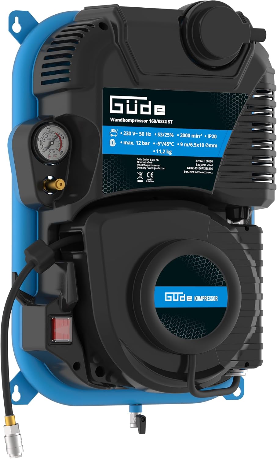 Güde Kompressor, Schwarz, Wand 160/08/2 ST