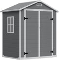 LARBANKE Gerätehaus, 183 × 143 × 201 cm, 4,11m, Grau, Gartenhaus wetterfest ³, Kunststoff, mit Boden und Dach, Geräteschuppen mit Abschließbarer Tür