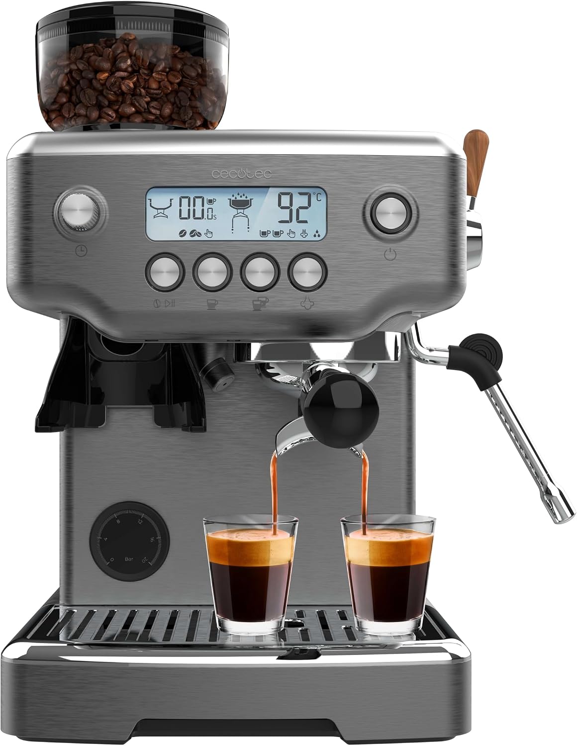 Cecotec Kaffeemaschine, 2200 W, 20Bar, 2,1 L, Silber/Schwarz, Barista Siebträgermaschine Power Espresso 20 Barista Steel