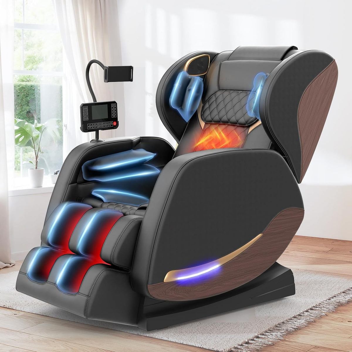 yewglen Relaxsessel, Grau, Ganzkörper Massagesessel mit 14 Massagerollen, 8 Airbags, Massagesessel mit Wärmefunktion-Beine und Taillenheizung