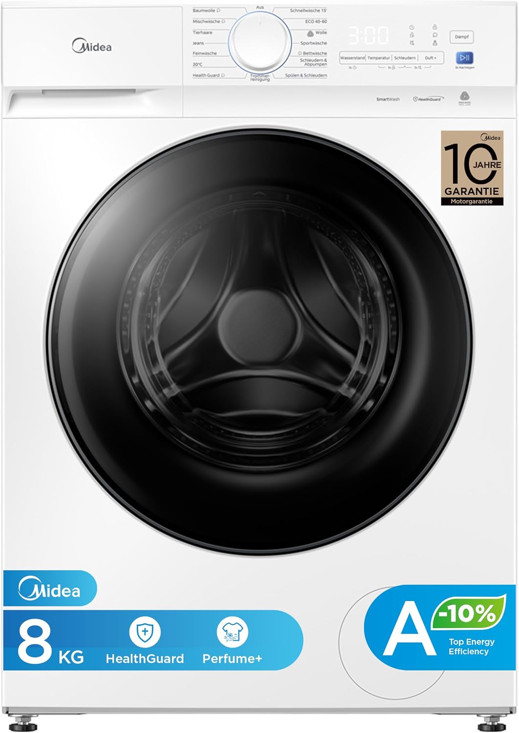 Midea Waschmaschine, 8 kg, Weiß, Energieeffizienzklasse A-10% MFV3EW80BA10