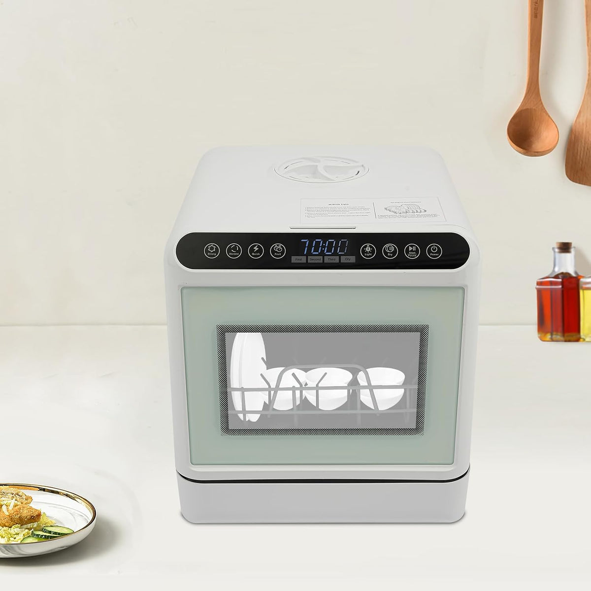 KumuJ Tischgeschirrspüler, 1100 W, 6 L, Weiß, Mini Tragbar Geschirrspüler mit 4 Programmen