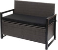 Mendler Sitzbank, grau/schwarz, Poly-Rattan 2er HWC-F39AM - grau, Kissen schwarz