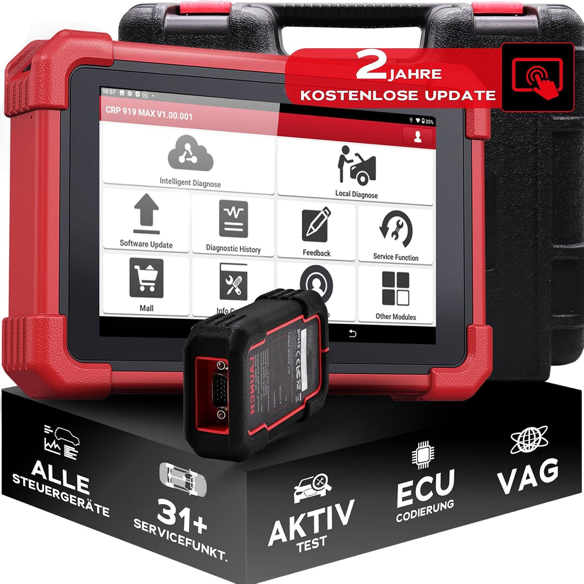 LAUNCH OBD-II Diagnosewerkzeuge, Schwarz/Rot, EUROPE CRP 919 MAX OBD2 Diagnosegerät Auto für alle, Fehlerauslesegerät KFZ