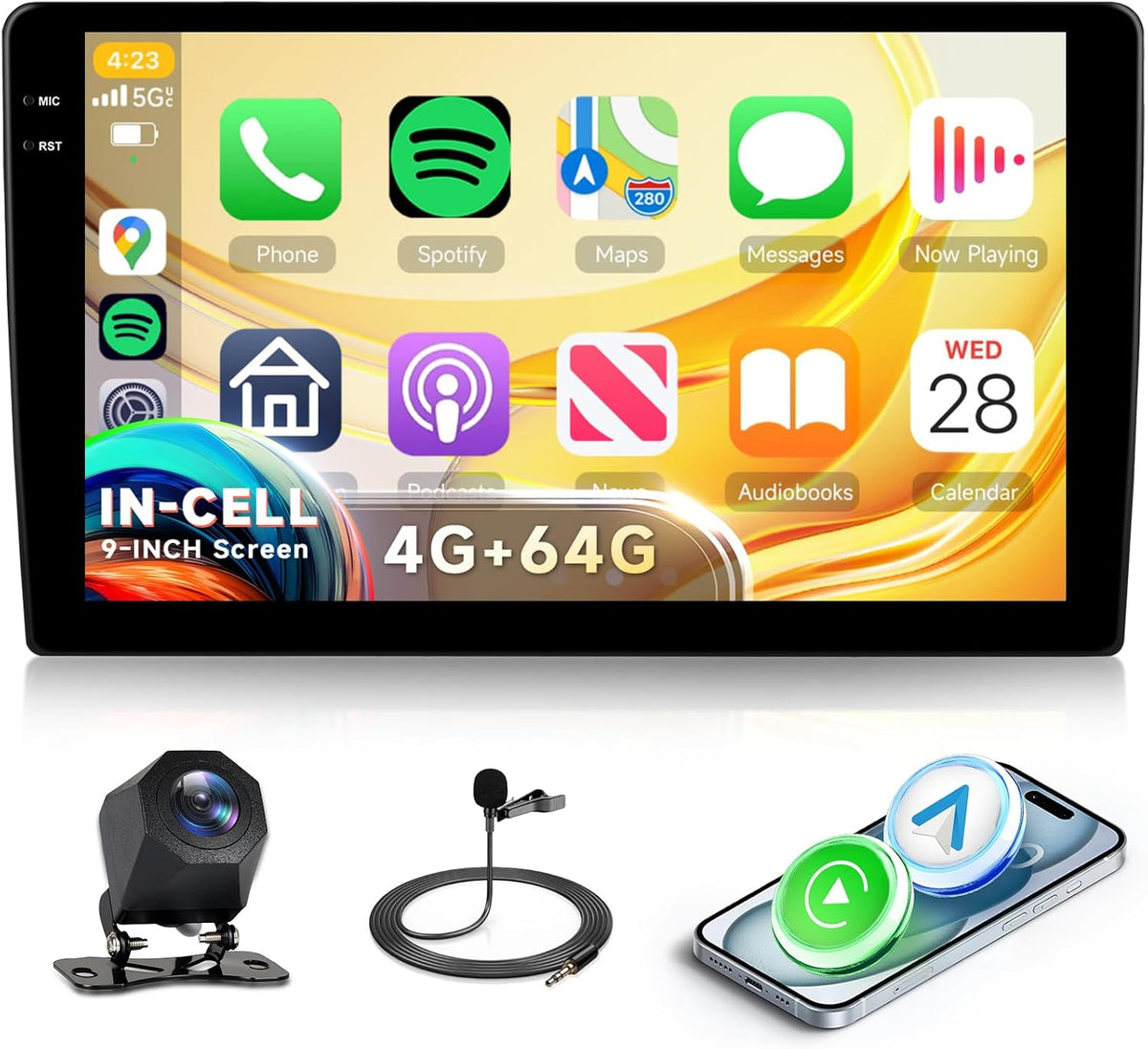 Rimoody Kamera, 9 Zoll, Weiß, 4G+64G Android 15 Autoradio 2 Din Touchscreen Autoradio