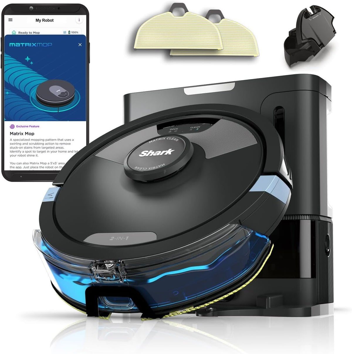 Shark Saugroboter, Schwarz, Matrix Plus 2-in-1 selbstentleerter Wisch- &