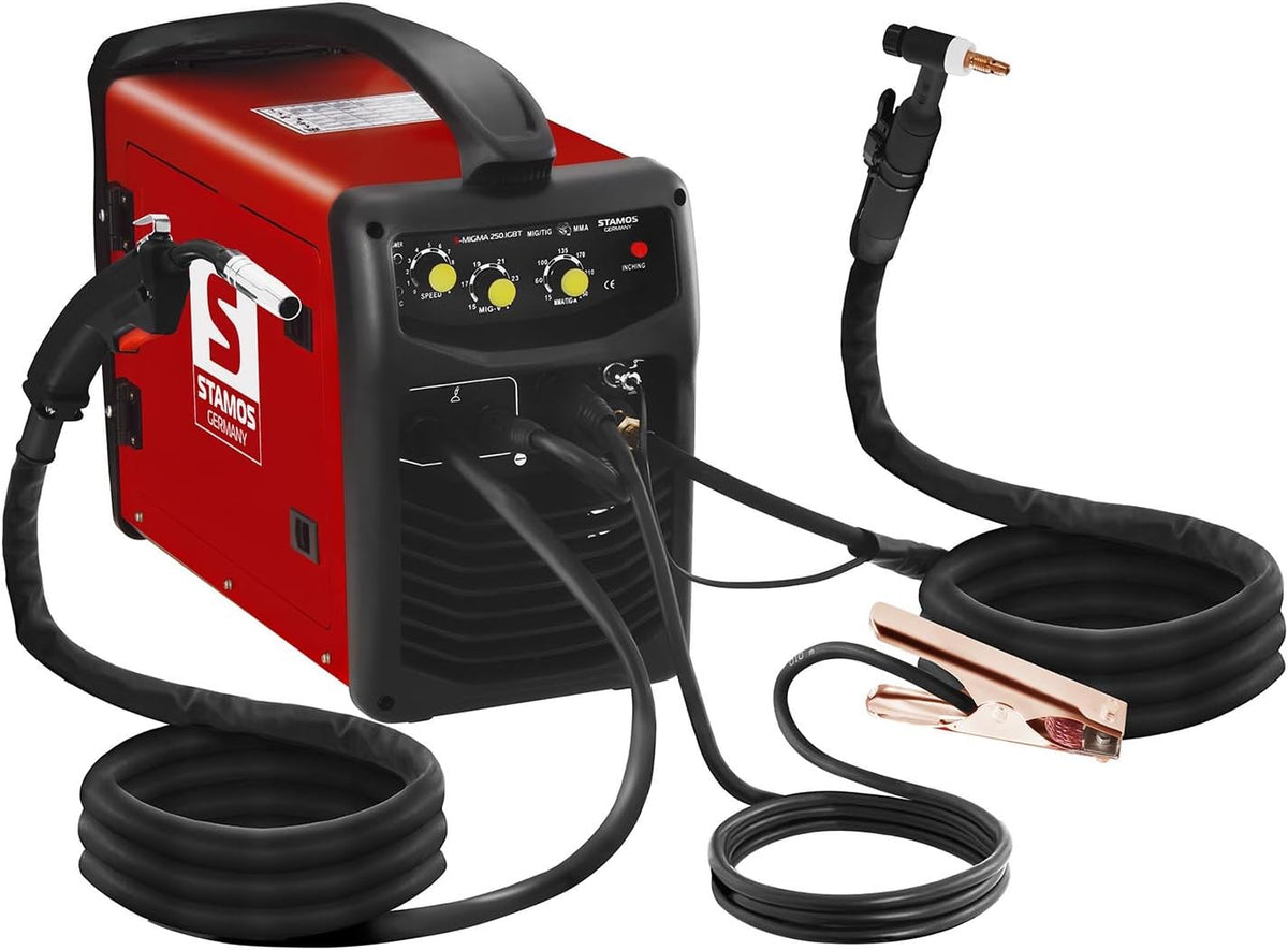Stamos Welding Group MIG-Schweißgeräte, 230 V, Rot/Schwarz, Germany Kombi Schweißgerät 4in1 Inverter Elektroden