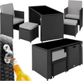 tectake Essgruppe, pulverbeschichteter Stahl, Polyethylen, 100% Polyester, Glas, schwarz/grau