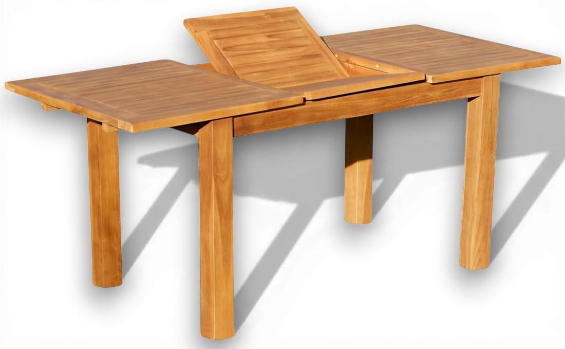 ALEOS. Esstisch, 180x90 cm, Holz, Wuchtiger Teak Bigfuss Ausziehtisch Gartentisch 130- tisch