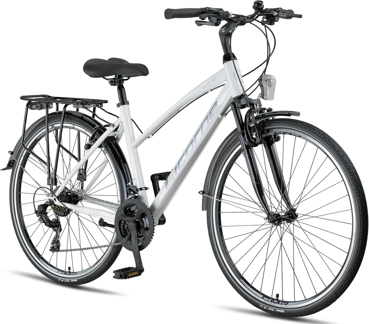 Licorne Bike Fahrrad, Weiß/Schwarz, Bike, Trekking in 28' für Herren Jungen Mädchen Damen 21