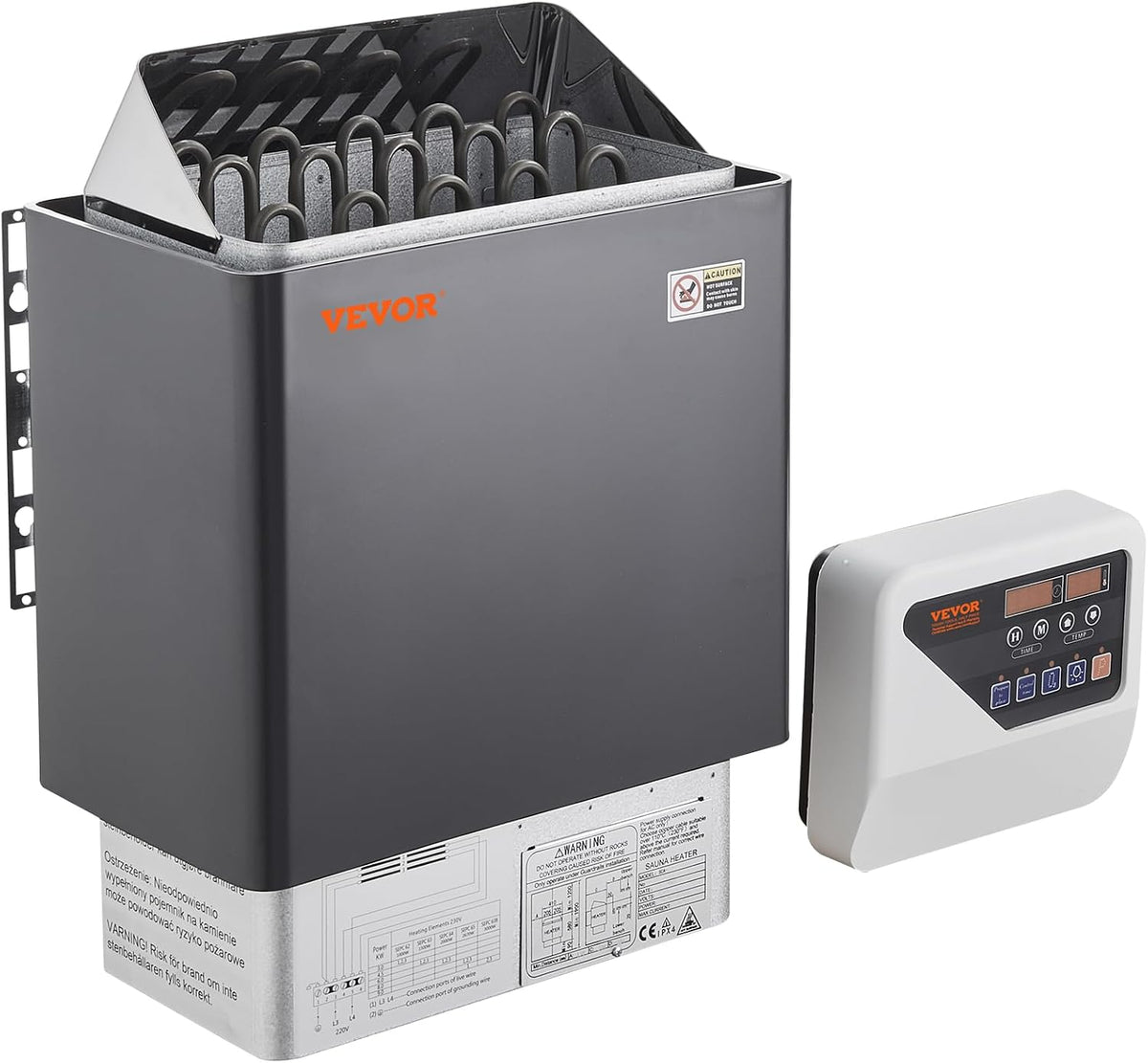 VEVOR Kupplungen, 400 V, 8 kW, 12 m, Schwarz/Silber, Saunaofen, 3N tragbare Saunaheizung für drinnen & draußen